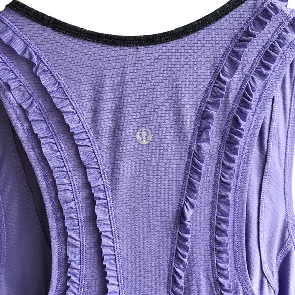 Lululemon Mind Over Matter Tank Top Grapeseed Size 6 Periwinkle Ruffle Racerback - Picture 4 of 16